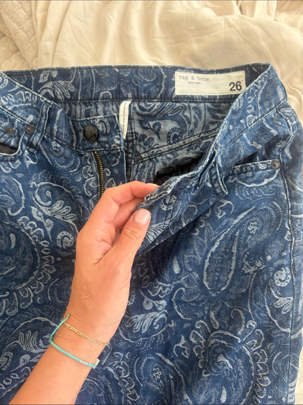 rag & bone Blue Paisley High-Rise Jeans